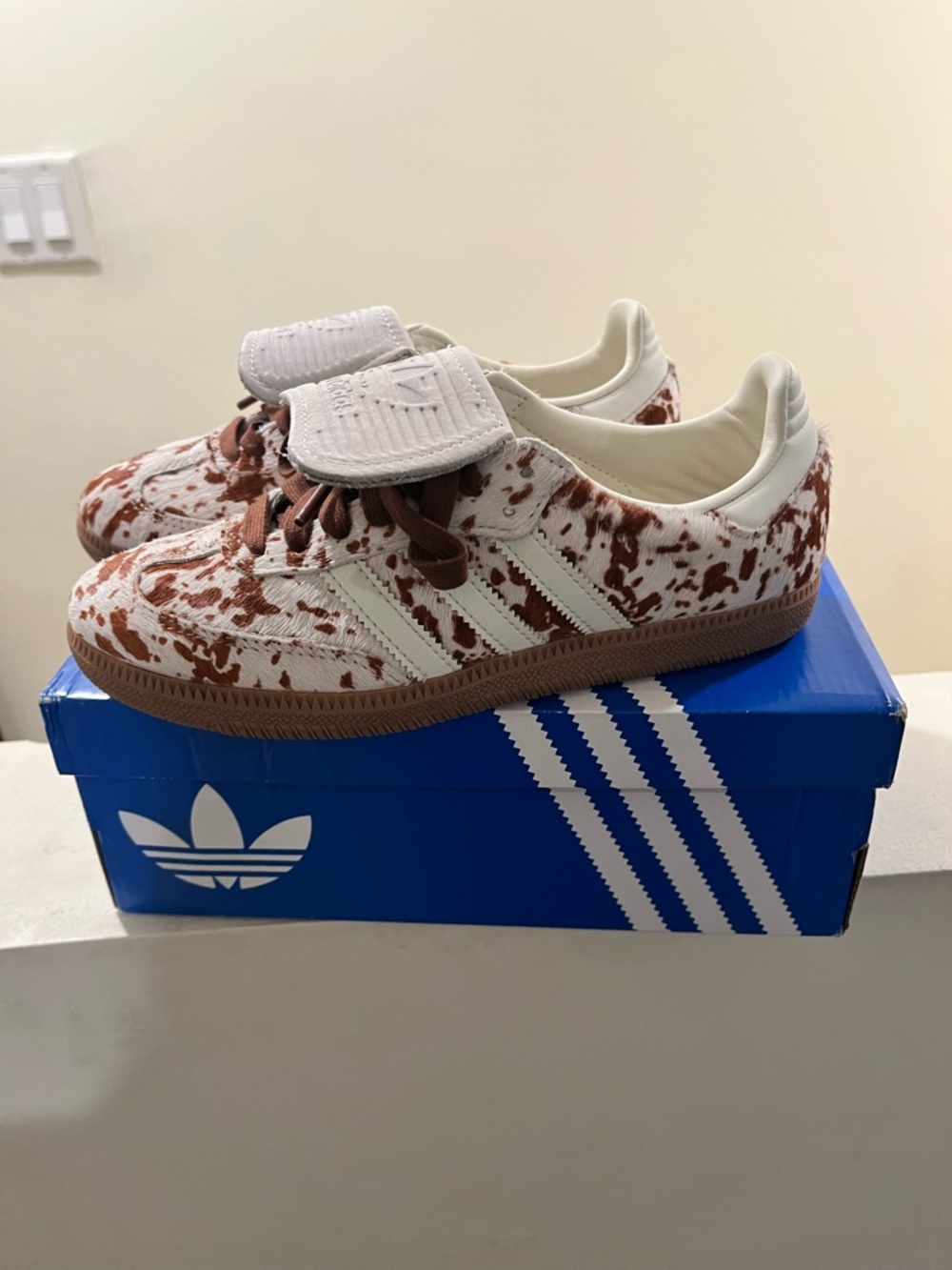 Adidas Samba Cream & Brown Cow Print Sneakers